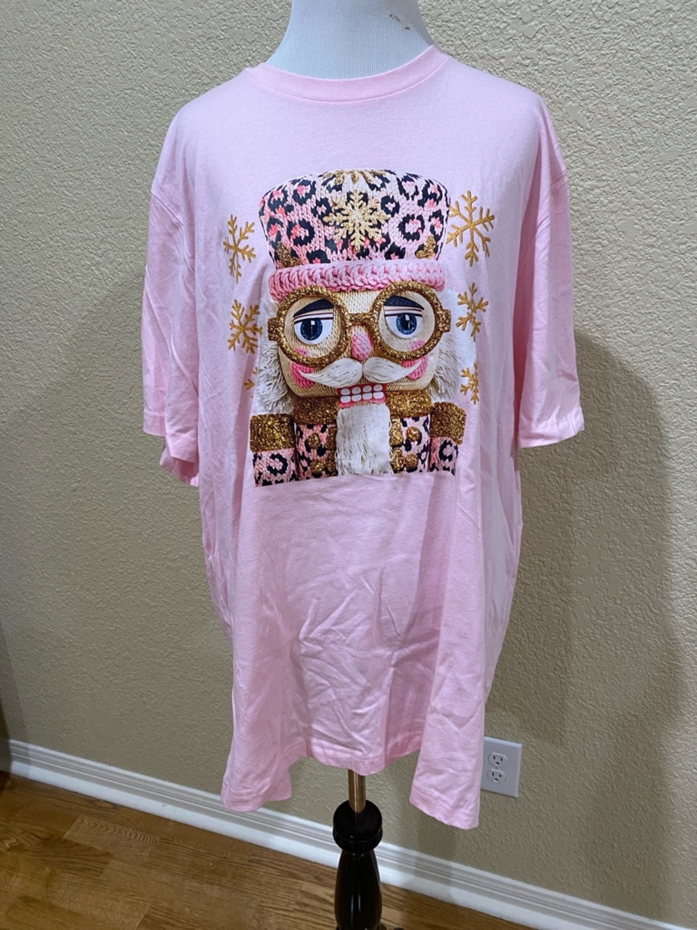 Bella Canvas Pink Nutcracker Graphic Short Sleeve Tee with Gold Accents